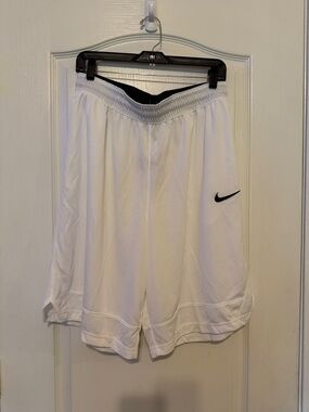 Nike White Basketball Shorts with Black Swoosh Accent